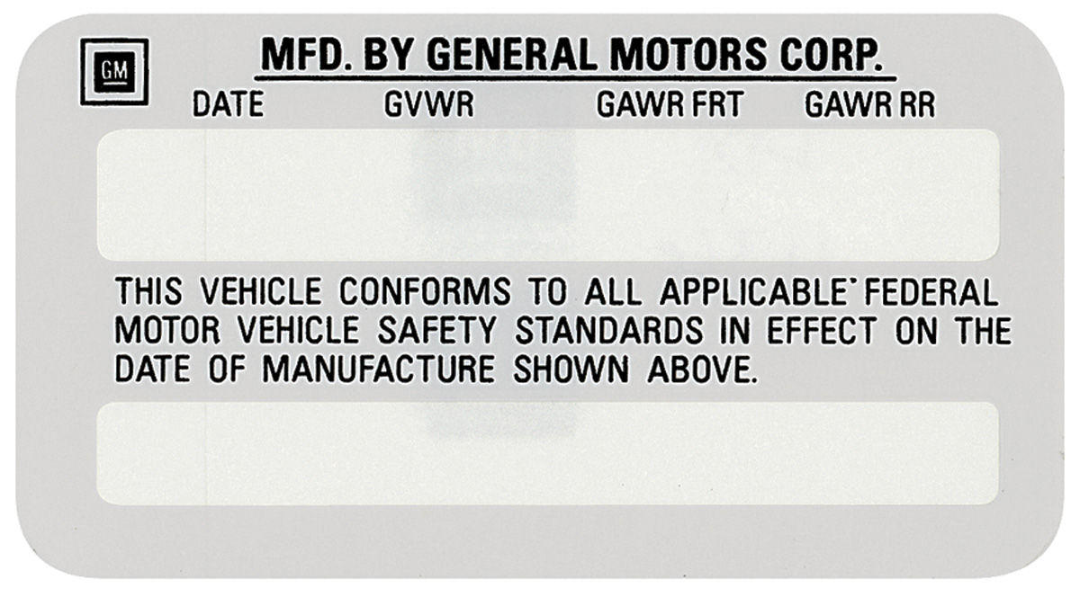1976 Riviera Motor Vehicle Safety Standards Decal 354048