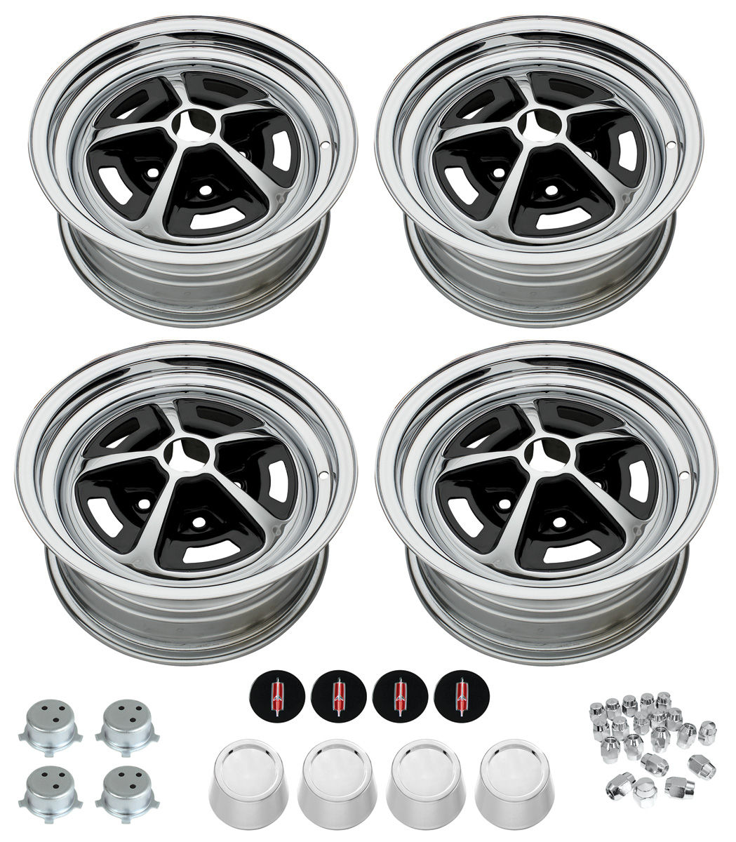 196677 Cutlass Wheel Kits, Oldsmobile Super Stock 14" X 6" w/Repro Caps for years 1966, 1967