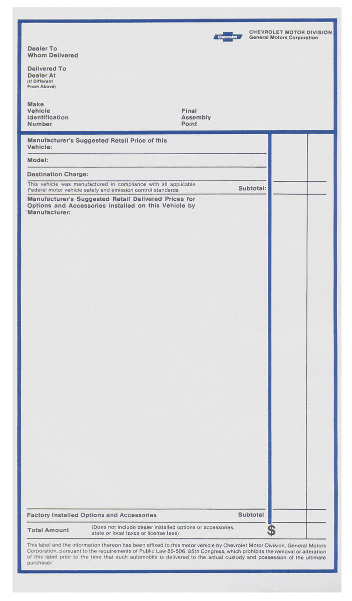 1970 71 Monte Carlo New Car Window Sticker Opgi Com