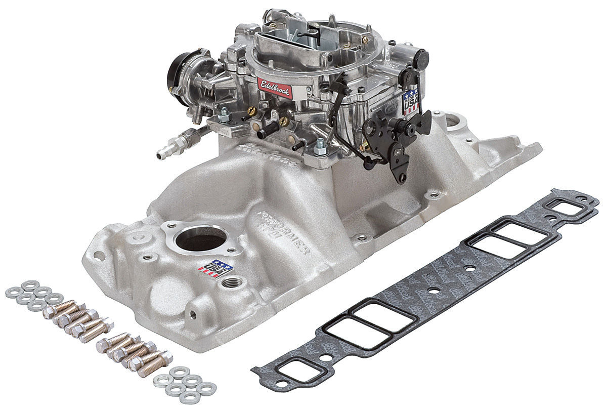 Edelbrock Monte Carlo Intake Manifold & Carburetor Kit; SingleQuad Sb