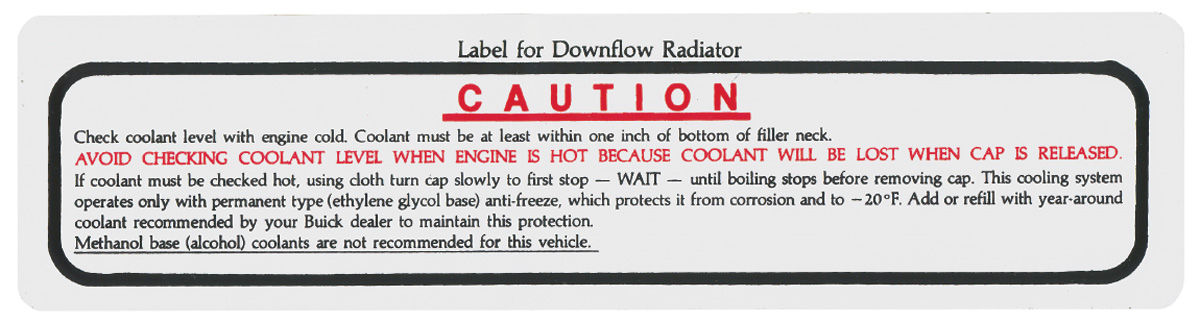 Engine Compartment Decal Cooling System Downdraft Fits